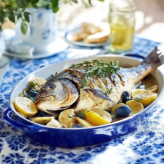 Whole Roasted Sea Bream with Potatoes, Olives and White Wine Recipe